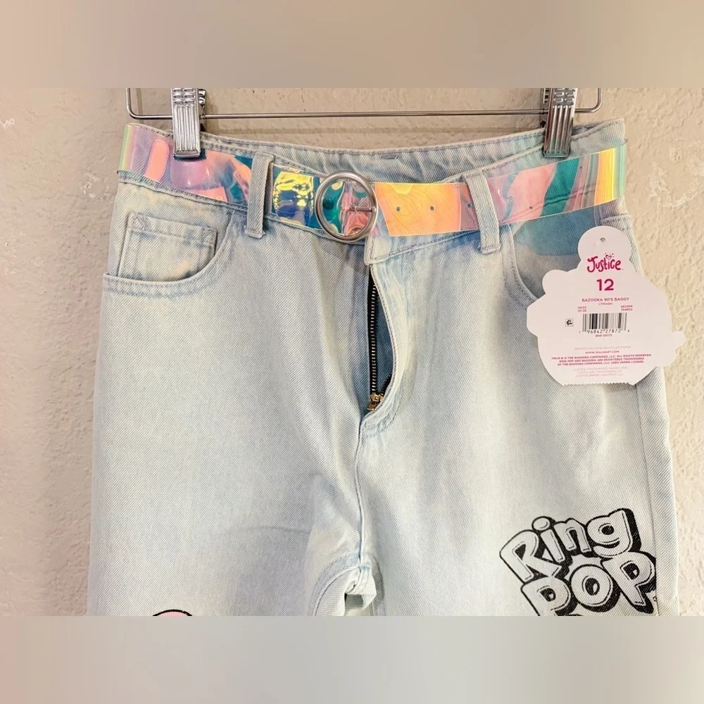 Justice Girls Ring Pop Collab Jeans, Sizes 12  with belt included NEW